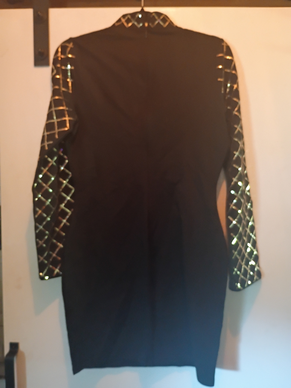 VENUS Black Mini Dress with Gold Sequin Grid Accents - Picture 8 of 8